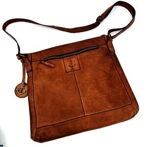 Harbour 2nd Leather VERA Crossbody Shoulder Bag Purse Flat Square Brown Cognac